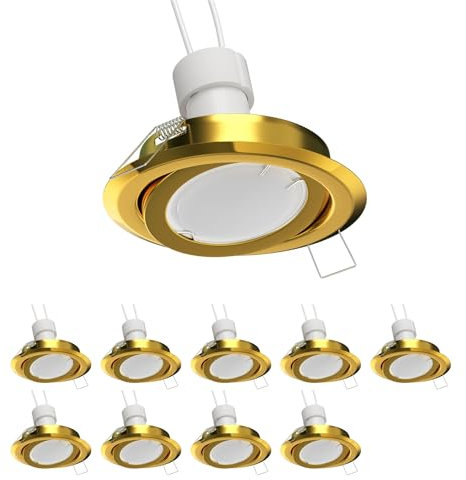ledscom.de 10 Stück Deckeneinbaurahmen FABI, rund, schwenkbar, gold glänzend (GU10/MR16/GU5,3/50mm), PAR16, warmweiß, 6,826W, 630lm, 103°, matt