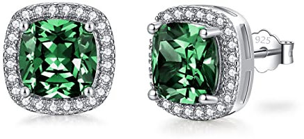 SNORSO Clous D'oreilles Argent Pour Femme Fille, Boucles d'oreilles Zircon Cubique Carré, Boucles d'oreilles Emeraude Vert Pierre de Naissance Mai, Cadeau Anniversaire Mariage pour Femme Fille