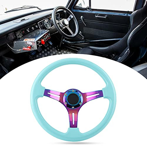 Volante per Auto, Volante Sportivo, Volante da Corsa, Volante da Corsa a 6 Bulloni Accessorio Modificato per Auto di Ricambio Diametro 350 Mm Piatto Universale Azzurro