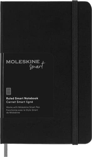 Moleskine Smart Notebook, Smart Writing System, Digitales Smart-Notizbuch mit Festem Einband, Linierten Seiten und Praktischem Gummizugverschluss, Taschenformat 9 x 14, Farbe: Schwarz