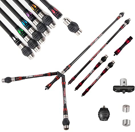 wolfman Bogenschießen Ausgleichsstangen Stabilisator Set 3K Reine Kohlefaser Stoßdämpfer Balance Bar Hauptleiste Seitenleiste Verlängerungsleiste V-Bar für Recurvebogen Compoundbogen (Typ A - Rot)