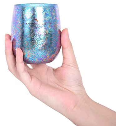 iBasingo 260ml Titan Becher Doppelschichtige Teetasse mit Verbrühungsschutz Bunter Becher mit Eisblume für Wasser Kaffee Wein Biergarten Party Trinkbecher Leichtes Geschirr Geschenk Cup Ti3084D (Blau)