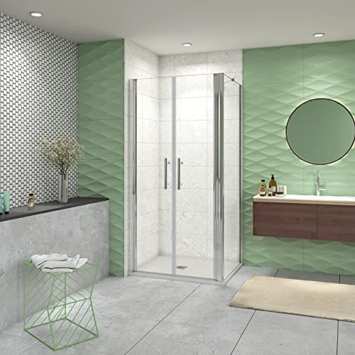 195 cm Box Doccia Angolare Porta Battente Saloon 80 cm Parete Fissa 70 cm Vetro da 6 mm Temperato Anticalcare Barra Stabilizzatrice 45 cm Cromo Lucido