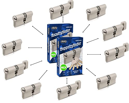 GERCAR Pro 10x cylindre serrure/barillet de porte profilé ou à bouton MIX 60/70/80/90 mm - combinaison libre de cylindres de tailles différentes avec la même clé - avec 50 clés – système OKS