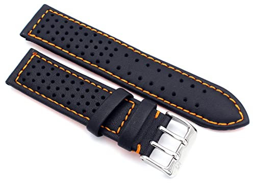 Sulla 24mm Racing Uhrenband Genuine Leder Schwarz orangene Naht