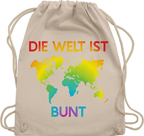 Shirtracer Turnbeutel Rucksack - LGBTQ Kleidung Pride Flag - Die Welt ist bunt – Regenbogen Farben - Unisize - Naturweiß - csd sport beuteltasche lesbian sportbeutel gay bag lgbt beutel tasche
