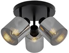 Qazqa Verstellbarer Deckenstrahler, Deckenspot - Laura - Schwarz mit Rauchglas, max. 40W, Geeignet für LED, 47cm, Rund, 3-flammig, Ideal als Küche lampe und Wohnzimmerlampe