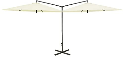 vidaXL Parasol double avec mât en acier - Parasol d'extérieur en tissu polyester - Mécanisme à manivelle - 600 cm, sable, 6m x 2,9m x 2,6m