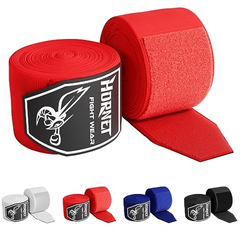 Hornet 5m Profi Boxbandagen, extra lang, halb elastisch, Boxen, MMA, Muay Thai (Rot)