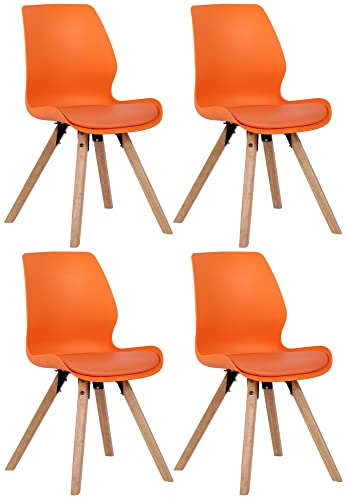 CLP 4er Set Stuhl Luna Kunststoff I Stoff I Samt I Kunstleder I Lehnstuhl mit Holzgestell, Farbe:orange, Material:Kunststoff