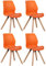CLP 4er Set Stuhl Luna Kunststoff I Stoff I Samt I Kunstleder I Lehnstuhl mit Holzgestell, Farbe:orange, Material:Kunststoff
