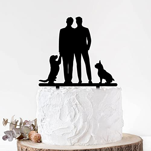 Rimego Gay Silhouette Cake Topper - LGBT Hochzeit - Gay Wedding - Mr & Mr Hochzeiten mit Hund Cake Topper Hochzeitsgeschenk für Schwule Paar Männer Jahrestag Dekoration