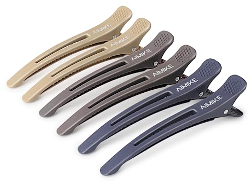 AIMIKE 6 Haarklammern, Haarclips zum Stylen und Schneiden, Abteilklammern Friseur Hair Clips Damen, No Trace Haarklammer mit Silikonband, Haarklammern Friseurbedarf für Dickes & Dünnes Haar- Neutral