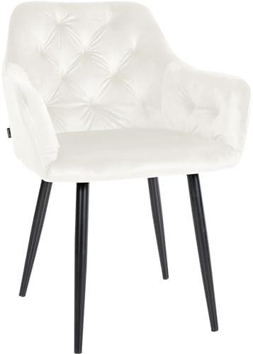 CLP Esszimmerstuhl Stanley I Samt I Gesteppter Polsterstuhl I Küchenstuhl Mit Bodenschonern, Farbe:Creme