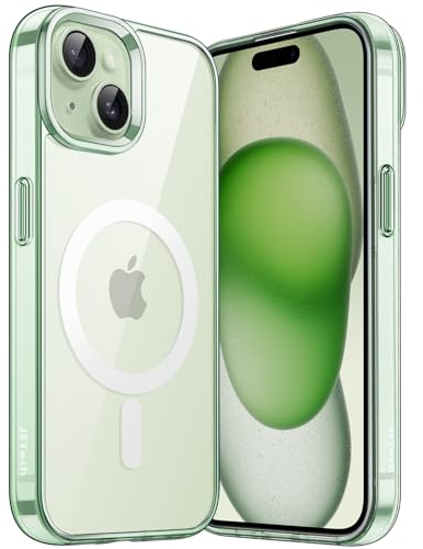 JETech Magnetic Case for iPhone 15 6.1-Inch Compatible with MagSafe Wireless Charging, Shockproof Phone Bumper Cover, Anti-Scratch Clear Back (Green)