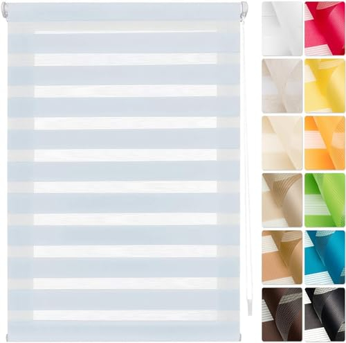 Rollos für Fenster ohne Bohren 100 x 210 cm Tag-Nacht-Rollo ohne Bohren, Thermorollo Sichtschutz Hitzeschutz, Verdunkelungsrollo Klemmrollo Thermorollo, für Alle Fenster ohne Bohren, Blau