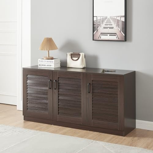 [en.casa] Mueble Zapatero Løten Armario con 6 Compartimentos para 12 Pares de Calzados Puertas de Rejilla Buena Ventilación 62 x 125 x 36 cm - Efecto Wengué