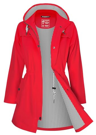 ATLASLAVA Regenjacke Damen Lang Wasserdicht Kapuze Regenmantel übergangsjacke Trenchcoat Outdoor Mantel Rot XXXL