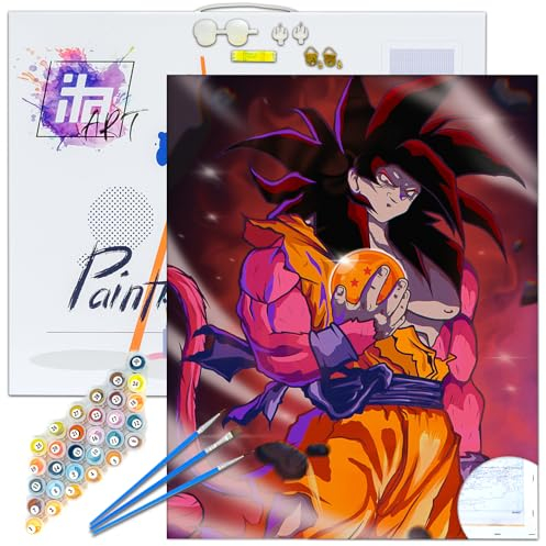 ITA Art Malen nach Zahlen Komplett Set mit Keilrahmen, Acrylfarben, Pinseln, Zubehör, Geschenkbox - DIY Gemälde Bastelset Kit mit Leinwand für Erwachsene, 40x50 cm, Goku