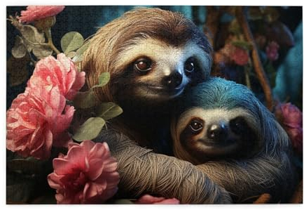 1000-teiliges Puzzle für Erwachsene, personalisiertes Bildpuzzle, ein Faultier und ein Baby-Faultier, individuelles Holzpuzzle für Familie, Geburtstag, Hochzeit, Spielabende, Geschenke, 74,9 x 50 cm