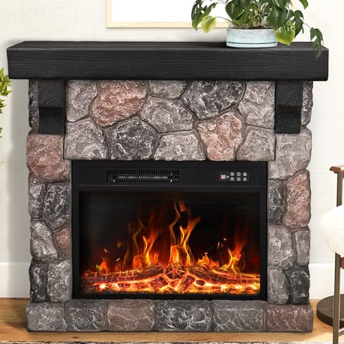 36inch Electric Fireplace with Mantel, Stone Fireplace Heater