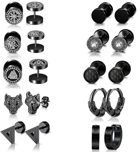 10 Paare Ohrringe Viking Männer Ohrringe Herren Edelstahl 10mm Vikings Ohrstecker Helix Piercings Wikinger Ohrringe Set Creolen Ohrstecker Ohrschmuck Wikinger Ohrringe für Männer