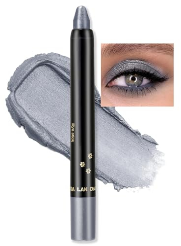 Erinde Grau Glitzer Lidschatten Stift, Wasserfest & Langanhaltend Grey Eyeshadow Stick, Perlglanz Creme Crayon Eyeliner, Hochpigment Metallic Shimmer Augen Makeup Pen