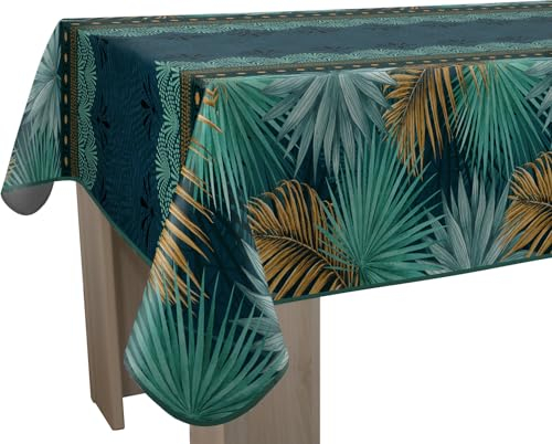 Le linge de Jules Nappe Anti-Taches Paraiso - Carrée 150 x 150 cm, Bleu, Vert, Moutarde