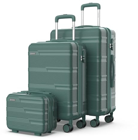 NUMADA - Kofferset 3 Stück Upfly T10 ABS. Handgepäck Koffer 55x40x20, Mittlerer Koffer 66x44x26 und kulturbeutel. Gepäck-Sets Sicher und widerstandsfähig | Grün
