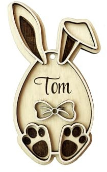 Girahlutions Holz Osteranhänger Anhänger Ostern Osterhase Osterei Deko Ornament mit Gravur Wunschname Name Personalisiert Variante 3 (ca.80x45mm)