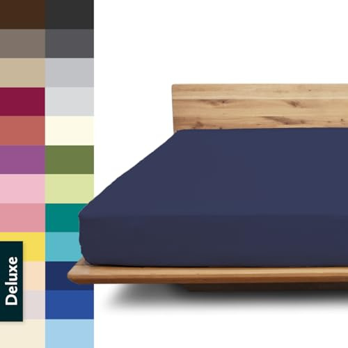 JONA SLEEP® Spannbettlaken Deluxe Hotelqualität – 100% Baumwoll-Jersey, 240 g/m² – elastisch & faltenfrei – Made in Austria – Dunkelblau, 90–100 x 200–220 cm