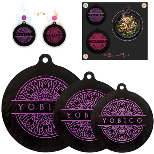 YOBICO Protege Plaque Induction - Silicone - 3 Protection Plaque Induction - 24cm, 20cm, 16.5cm | Tapis Plaque Induction 3 Feux, avec Changement de Couleur Thermique | Tapis pour Plaque Induction