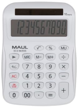 MAUL Taschenrechner Eco MJ 555 | Taschenrechner Solar mit 10 Stellen Display | Nachhaltiger Tischrechner aus recyceltem Kunststoff | Standardfunktionen | Blauer Engel/uz116 | Weiß