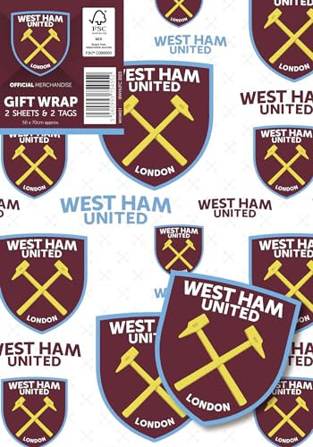 West Ham United Geschenkpapier, 2 Bögen, 2 Etiketten, West Ham United Fußball-Geschenkpapier