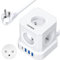 Multiprise USB Cube, TOPREK Cube Rallonge Multiprise 2M avec 5 Prises AC Française, 1 USB C(20W PD3.0) et 3 USB A, 1 Interrupteur, 4000W/16A, France Voyage Bureau à Domicile Power Board, Blanc