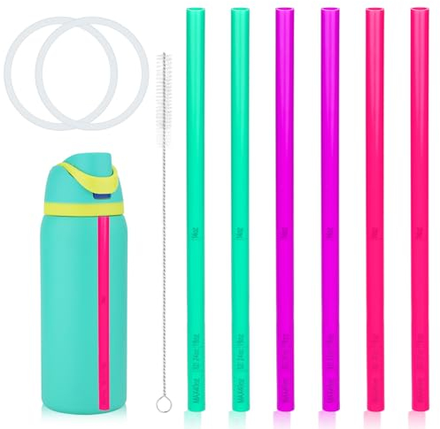 6pcs Straw Replacements for Owala FreeSip 24 oz 32 oz, Reusable Plastic Straws with 2 Seal Lid Gaskets and 1 Cleaning Brush for Owala 14/19/24/32/40oz Water Bottle Tumbler Cup Accessories Parts