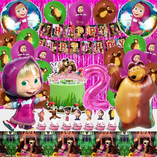 Kit Compleanno Masha 2 Anni, 51 Pezzi Addobbi Masha Compleanno 2 Anni, Palloncini Compleanno Masha 2 Anni, Kit Party Masha Compleanno 2 Anni, Cupcake Topper Masha, Set Palloncini Masha 2 Anni