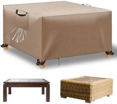 WUAYAMI Gartenmöbel Abdeckung wasserdichte Abdeckplane Gartenmöbel Winddicht Anti-UV Schwerlast 420D -Oxford Gewebe für Sitzgruppe Gartentische Terrassenmöbel Khaki, 150x150x74cm