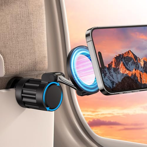 OMOTON Handyhalterung Flugzeug für MagSafe, 360° Drehbar Flugzeug Halterung, Verstellbarer Handy Ständer, Tragbarer Reise Gadgets, Kompatibel mit iPhone 17 16 15 Pro Max Air/mit Magnetic Ring