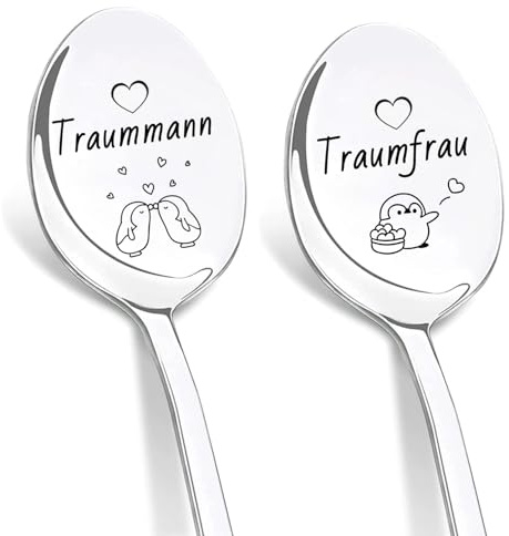 DIKARIYA Hochzeitsgeschenke für Brautpaar Löffel Gravur Traummann Traumfrau | Jahrestag Geschenk für Sie und Ihn, Geburtstagsgeschenk Hochzeitstag Geschenke für Frauen und Männer