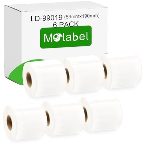 Molabel - 6 Rollen 99019 Selbstklebende Etiketten, kompatibel mit DYMO S0722480, 59mm x 190mm, insgesamt 660 Mehrzwecketiketten/große Ordneretiketten, geeignet für LabelWriter 450 Serie und 4XL.