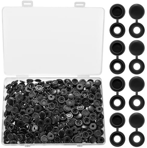 250 Pcs Tapa de Tornillo de Plástico Negro, 5mm Cubiertas para Tornillos, Tapa Plegable Con Bisagras para Armarios y Muebles
