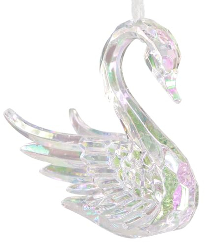 Christbaumschmuck Schwan Kunststoff 10cm - Figur zum Aufhängen - bruchfest - Weihnachtsbaum Anhänger für Weihnachten - Christbaumanhänger & Weihnachtsbaumschmuck - Tiere Vögel Klar Irisierend