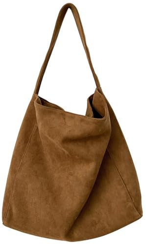 Große Wildleder-Tragetasche für Damen, lässige Schultertaschen, Wildleder-Geldbörsen, Damen-Umhängetasche, Arbeitshandtasche, Halbmondtasche, Reisen, Winter, Braun