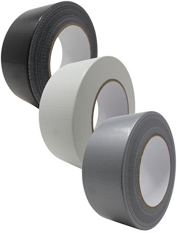 gws Gewebe-Klebeband 3 Rollen, Synthesekautschuk-Panzertape-Duct-Tape, von Hand reißbar, 27 Mesh-Gewebe, Gewebeklebeband zur vielseitigen Anwendung 50 m x 48 mm, Schwarz, Weiß, Silber