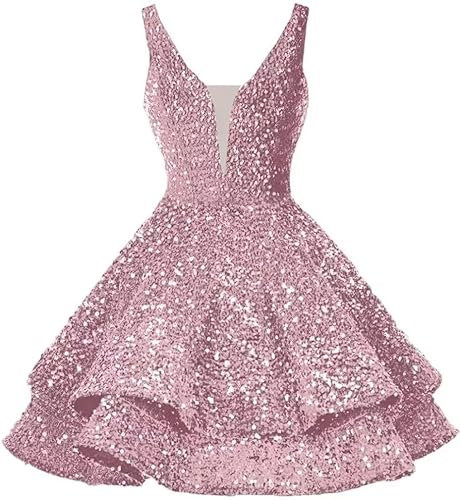 YIANN Robe de bal courte à paillettes scintillantes pour adolescents - Robe de bal courte - Robe de cocktail, vieux rose, 42