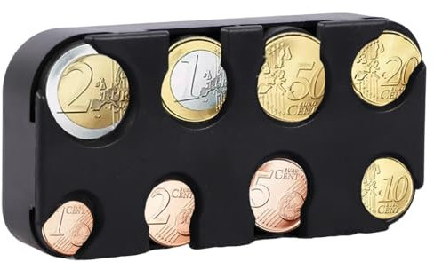 Portamonete, portamonete, per auto, taxi, 8 scomparti da 2 euro a 1 centesimo (nero)
