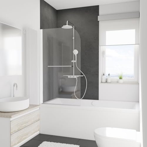 Schulte pare-baignoire 80 x 140 cm avec porte-serviette, blanc, montage à gauche, pivotant rabattable 180° contre le mur, verre de sécurité 5mm transparent anticalcaire, joint d'étanchéité