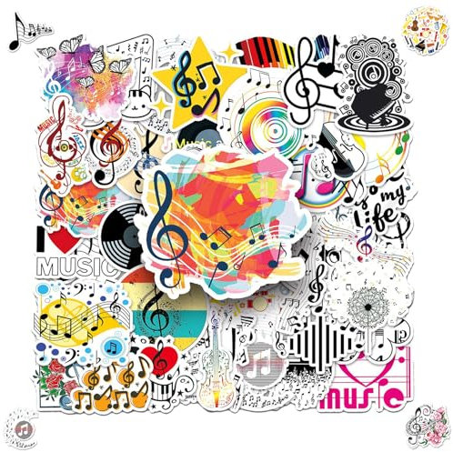 2 X 50 Stück Musical Notation Aufkleber, Musik Stickers Set, Wasserflaschen Laptop Telefon Gitarre Skateboard Computer Rock and Roll, Vinyl Stickers Wasserdicht für Jugendliche Kinder Erwachsene