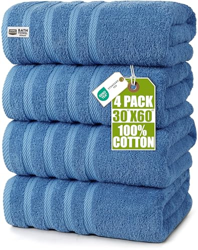 Utopia Towels 4 Pack Premium Bath Towels Set, (76 x 152 CM) 100% Ring Spun Cotton, Lightweight and Highly Absorbent Quick Drying Towels, Perfect for Daily Use (Electric Blue) | Oversized Premium Ring Spun Cotton Towels - Soft, Lightweight, Highly Absorbent, Fast-Drying, Great for Daily Use